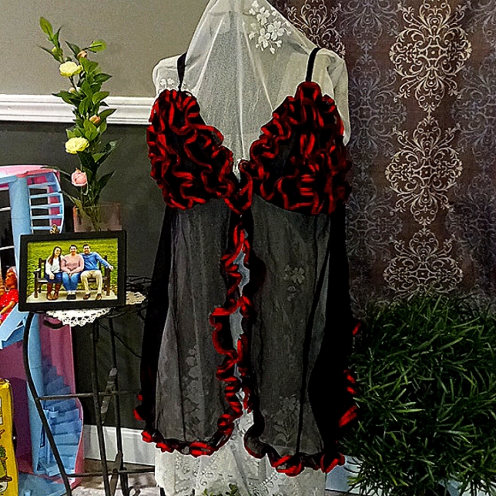 3x lingerie baby doll top adjustable straps ribbon detail